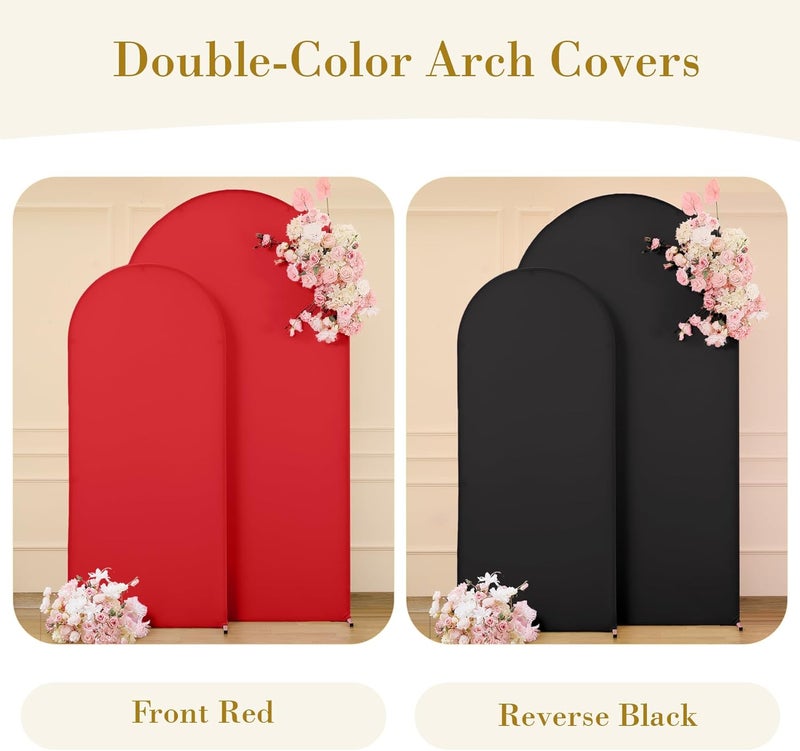 Suppromo غطاء قوس أسود أحمر 2 مجموعة - 7.2 و 6 قدم غطاء خلفية قوس سبانديكس لأغطية حامل قوس الزفاف لحفلة عيد الميلاد وحفلة استحمام الأطفال والتقاعد والتخرج وحفلة العشاء وزينة خلفية الصور للهالوين - Image 2